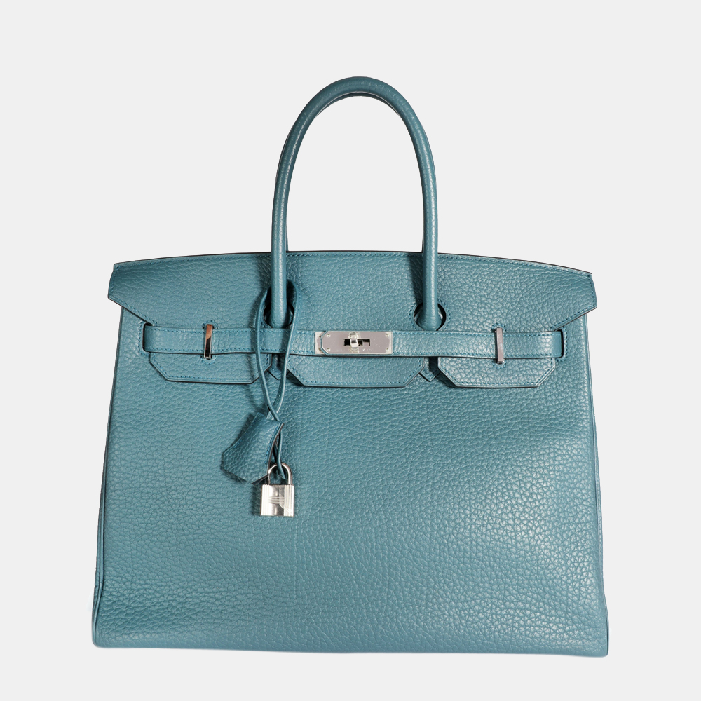 Pre-owned Hermes Hermès Bleu Orage Clémence Birkin 35 Phw In Blue ...