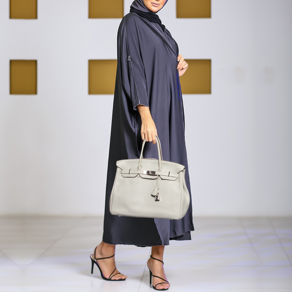

Hermes Pearl Grey Togo Leather Palladium Finish Birkin 35 Bag