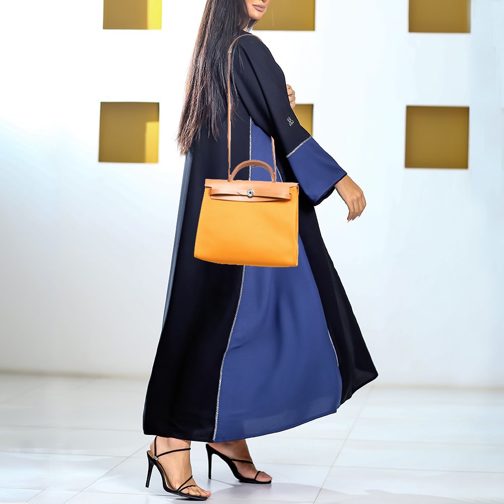 

Hermes Jaune D'or/Natural Canvas and Leather Herbag Zip 31 Bag, Yellow