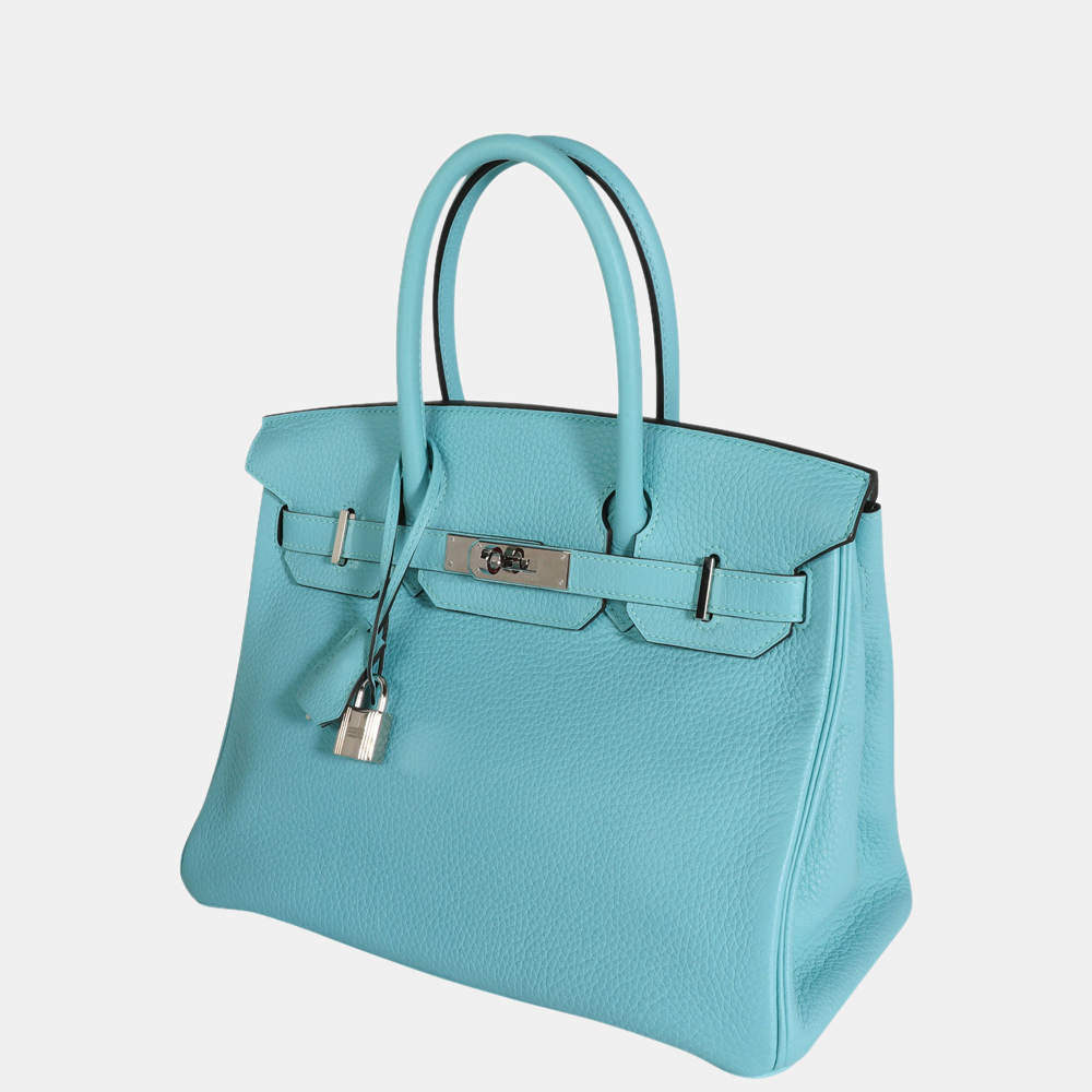 

Hermes Bleu Atoll Clémence Birkin 30 PHW, Blue