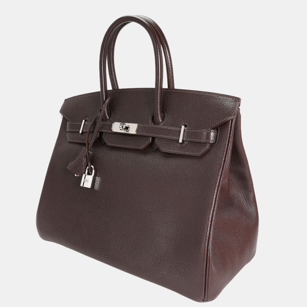 

Hermes Chocolat Chévre De Coromandel Birkin 35 PHW, Brown