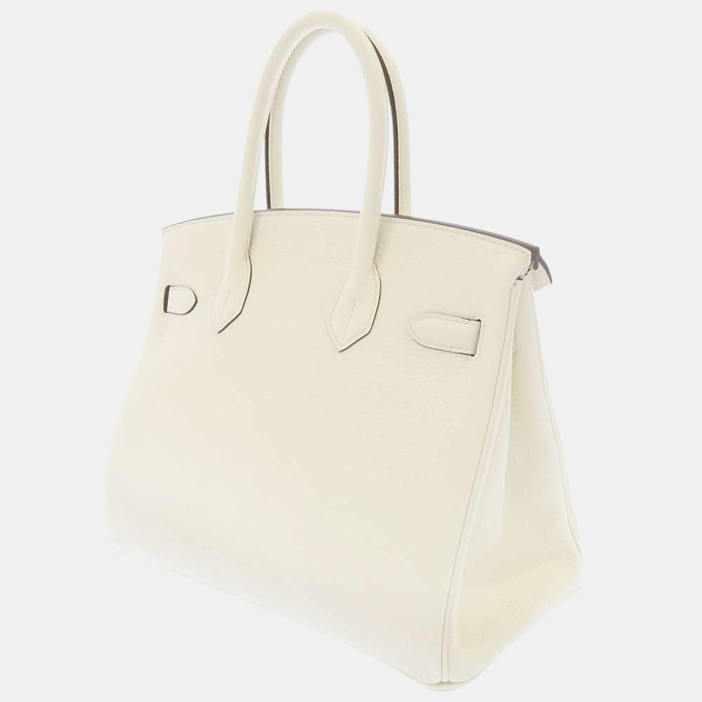 

Hermes White Taurillon Clemence Leather Gold Hardware Birkin 30 Bag