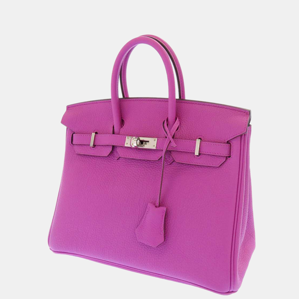 Preowned Hermes Pink Togo Leather Palladium Hardware Birkin 25 Bag