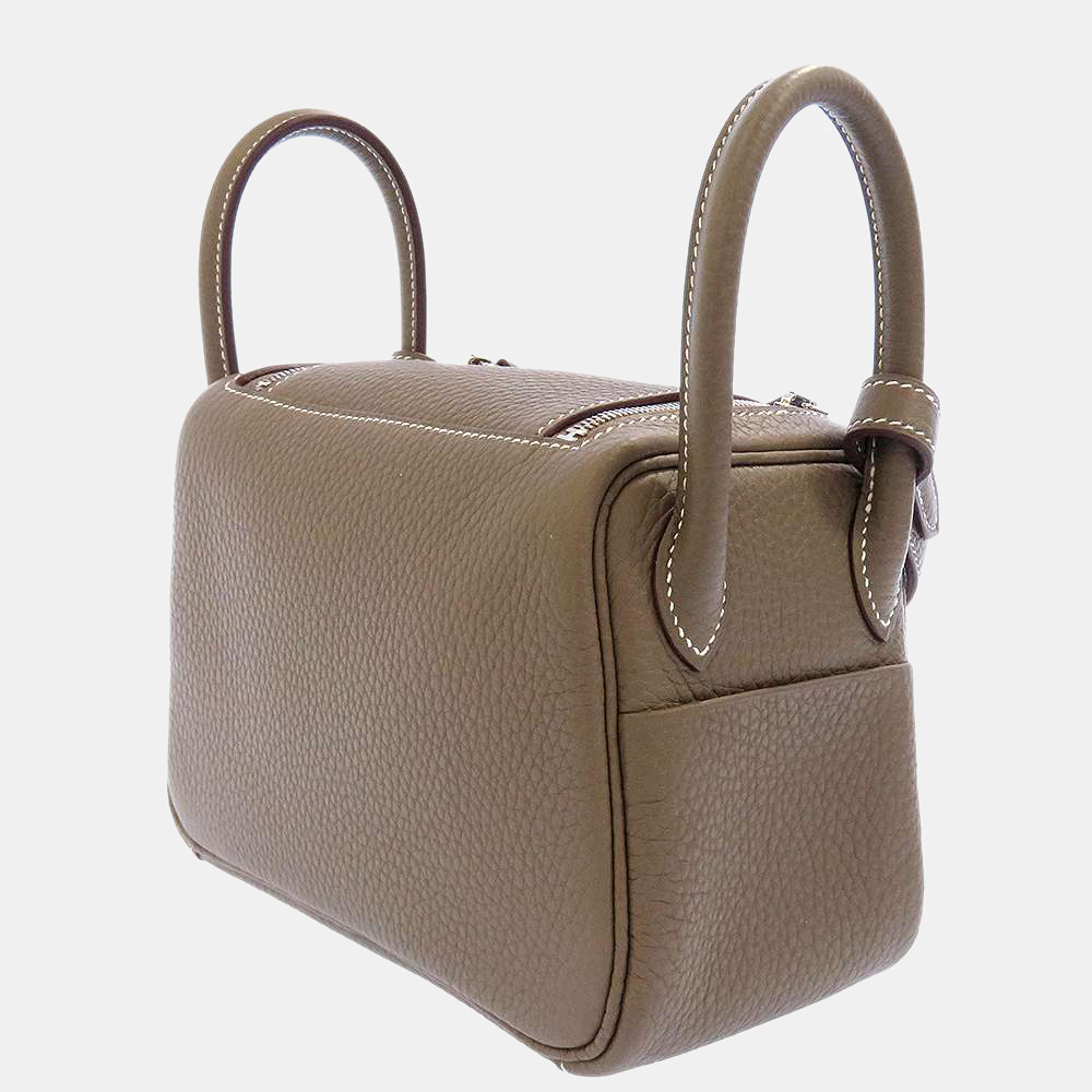 

Hermes Grey Taurillon Clemence Leather Mini Lindy 20 Satchel Bag