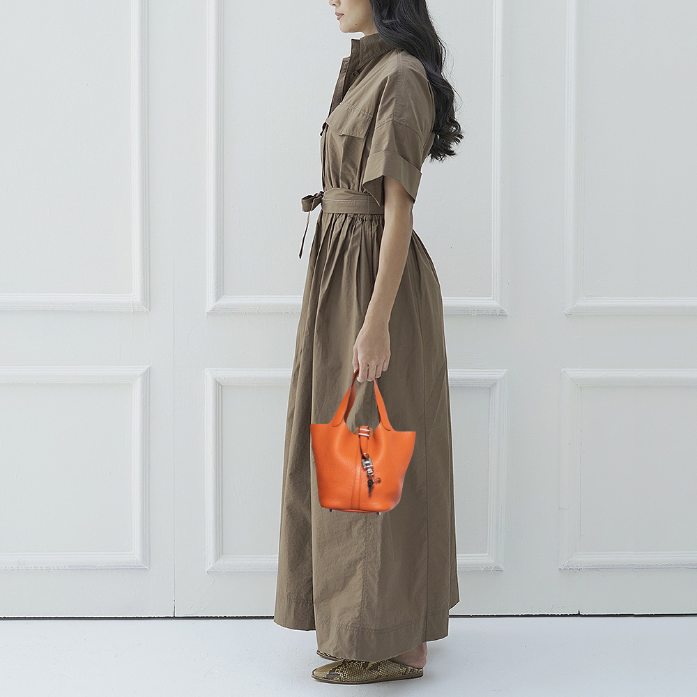 

Hermes Cuivre Clemence Leather Picotin Lock 18 Bag, Orange