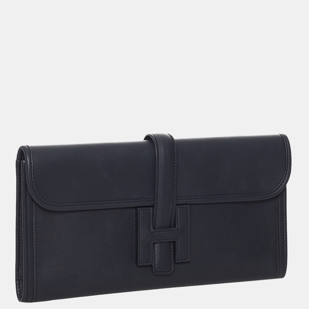 

Hermes Black Jige 29 Leather Clutch Bag
