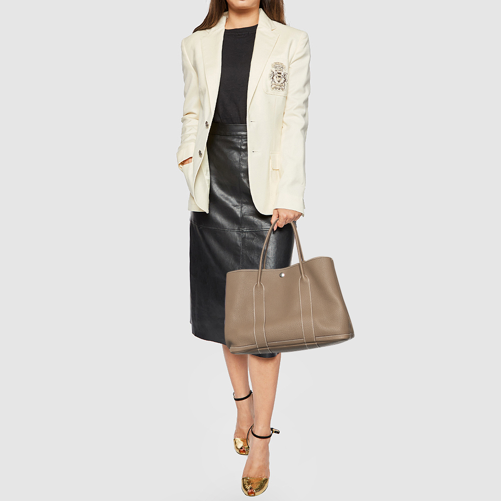 

Hermes Etoupe Grey Negonda Leather Garden Party 36 Bag