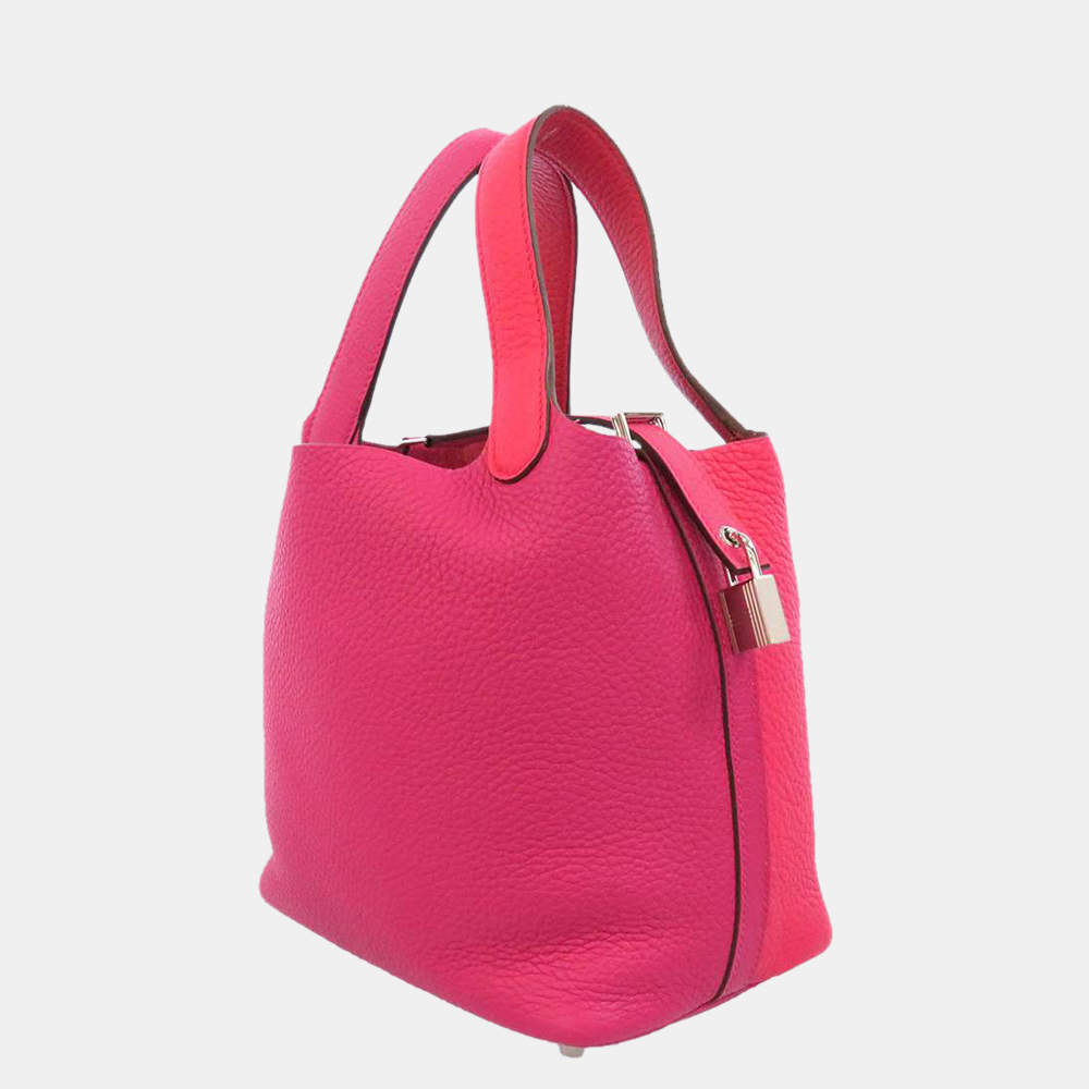 

Hermes Pink Taurillon Clemence Leather Picotin Lock PM Top Handle Bag