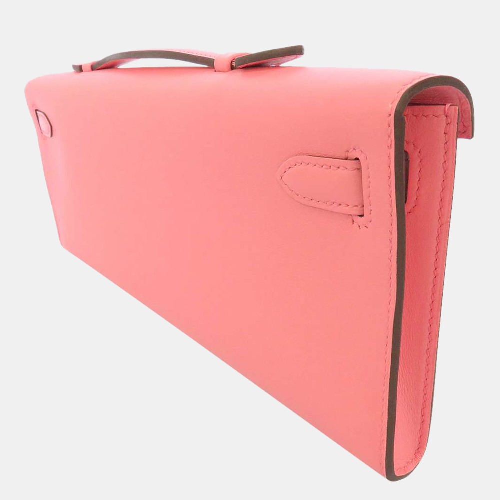 

Hermes Pink Swift Leather Palladium Hardware Kelly Cut Clutch Bag