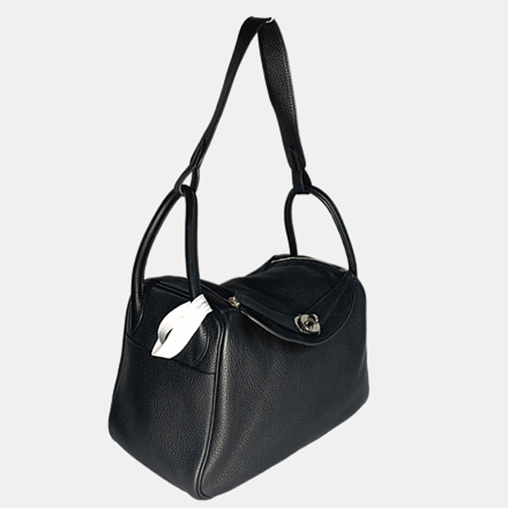 

Hermes Black Clemence Leather Lindy 30 Shoulder Bag