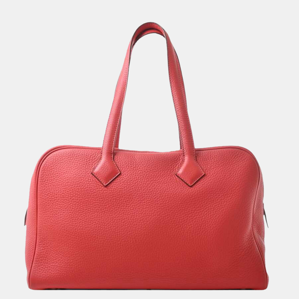 

Hermes Women's Taurillon Clemence Leather Boston Bag,Handbag Red Color