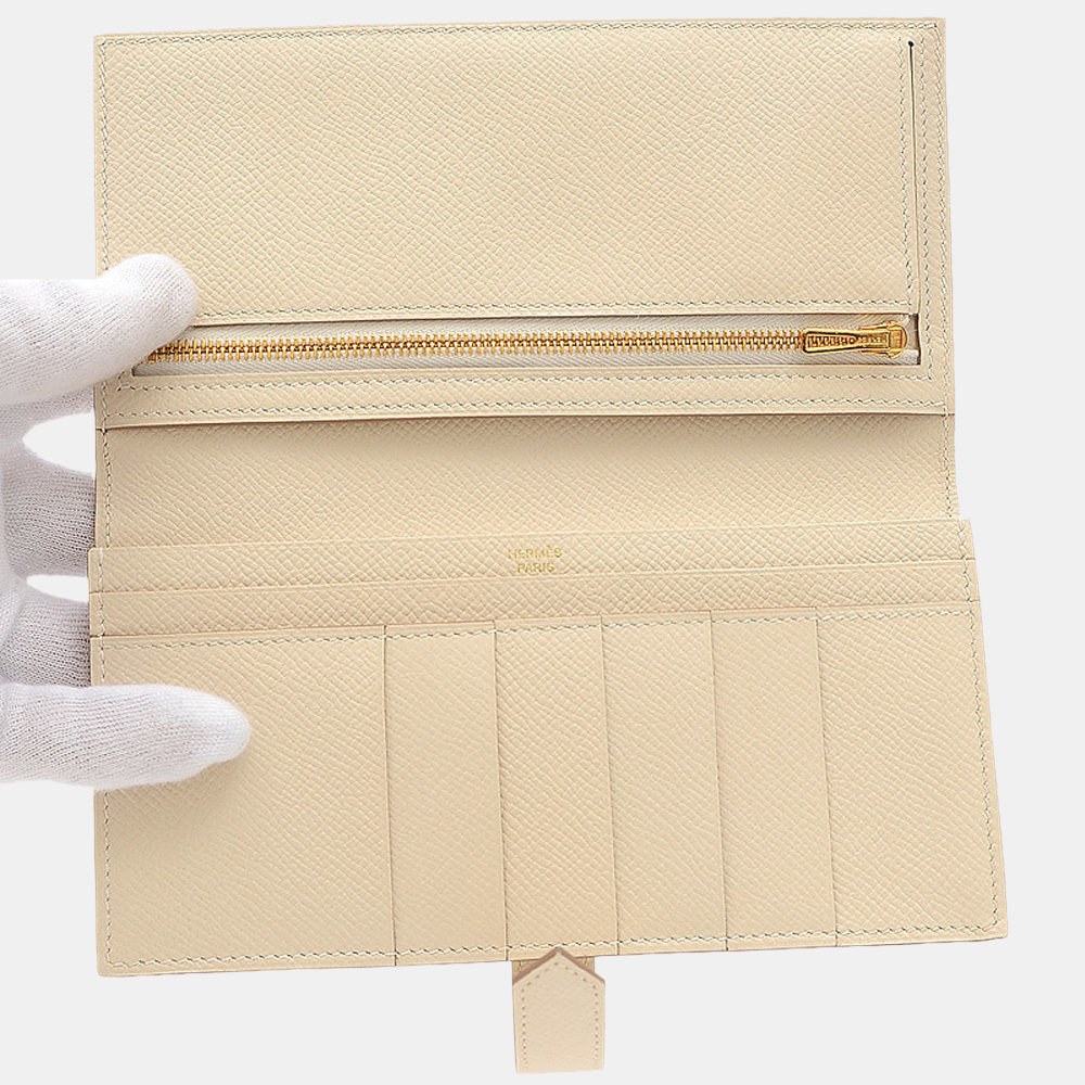 

Hermes Bearnsfre Long Wallet Epson Cle Rose D Engraved, Cream