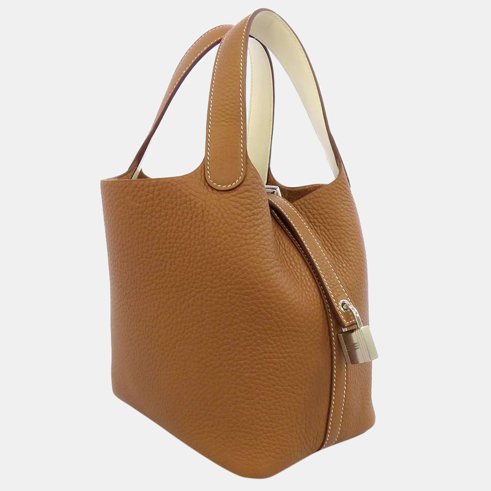 

Hermes Gold Taurillon Clemence Leather Picotin Lock PM Hobo Bag