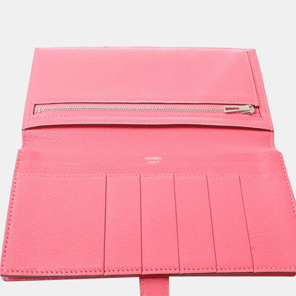 

Hermes Chevre Bearnsfre Bi-Fold Long Wallet Pink