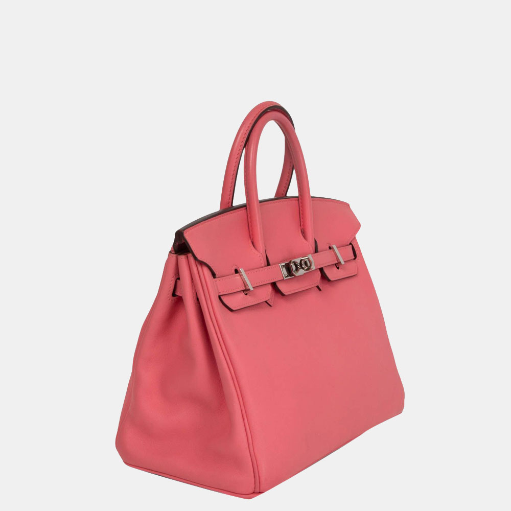 

Hermes Pink Swift Leather Palladium Hardware Birkin 25 Bag