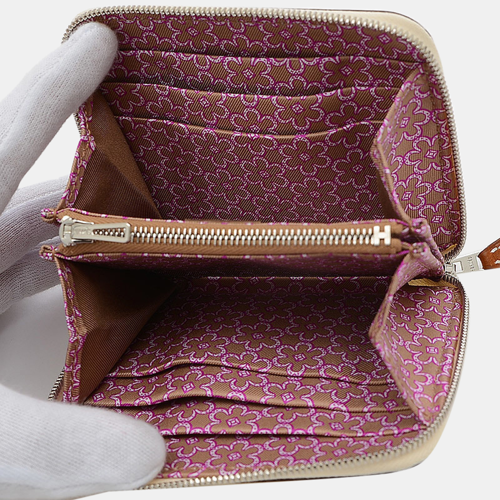 

Hermes Azap Silk In Coin Case Epson Nata Z Engraved Wallet, Cream