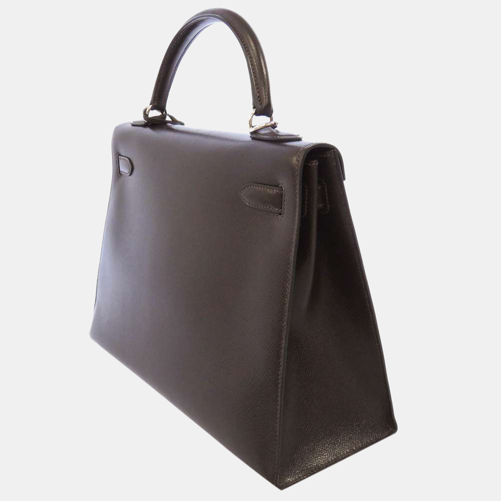 

Hermes Brown Box Calf Leather Palladium Hardware Kelly 32 Sellier Bag