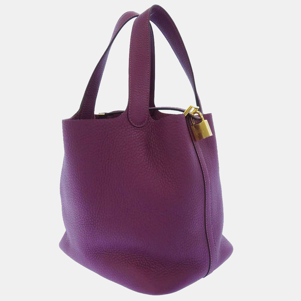 

Hermes Purple Taurillon Clemence Leather Picotin Lock MM Tote Bag