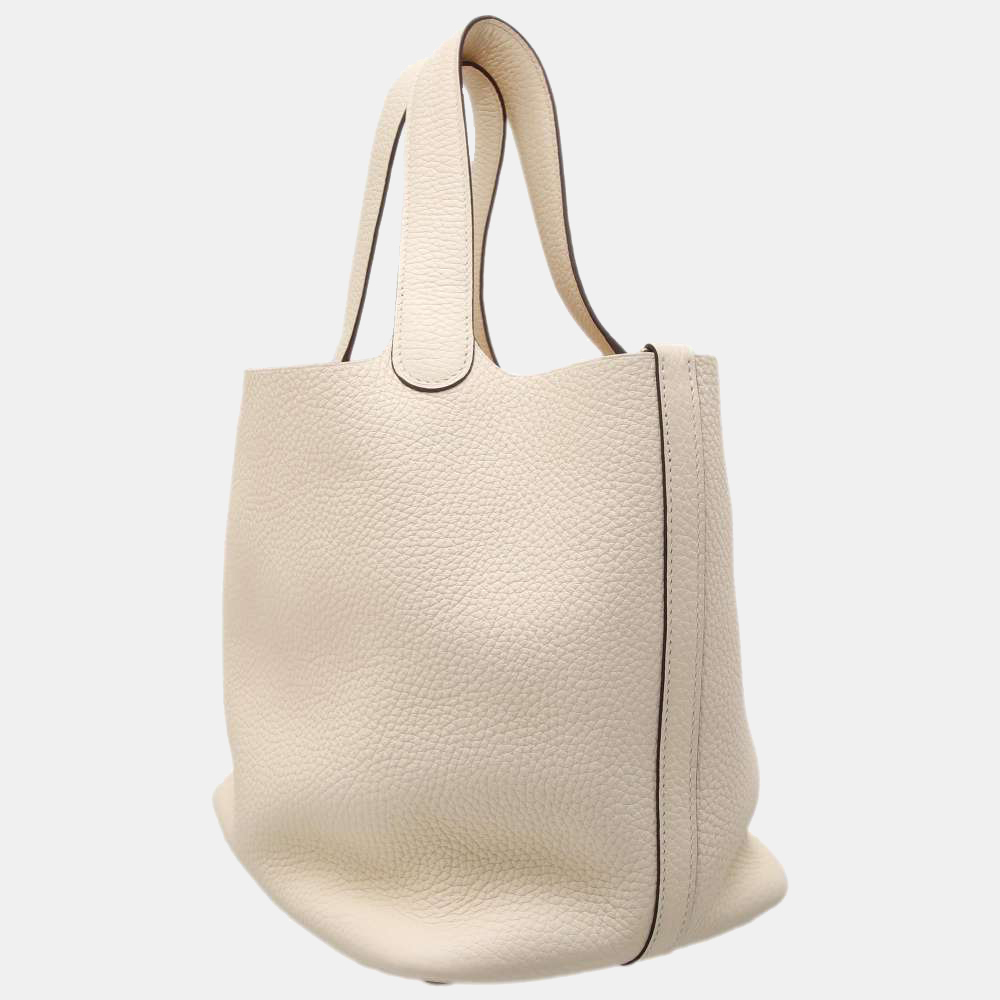 

Hermes White Taurillon Clemence Leather Picotin Lock MM Tote Bag
