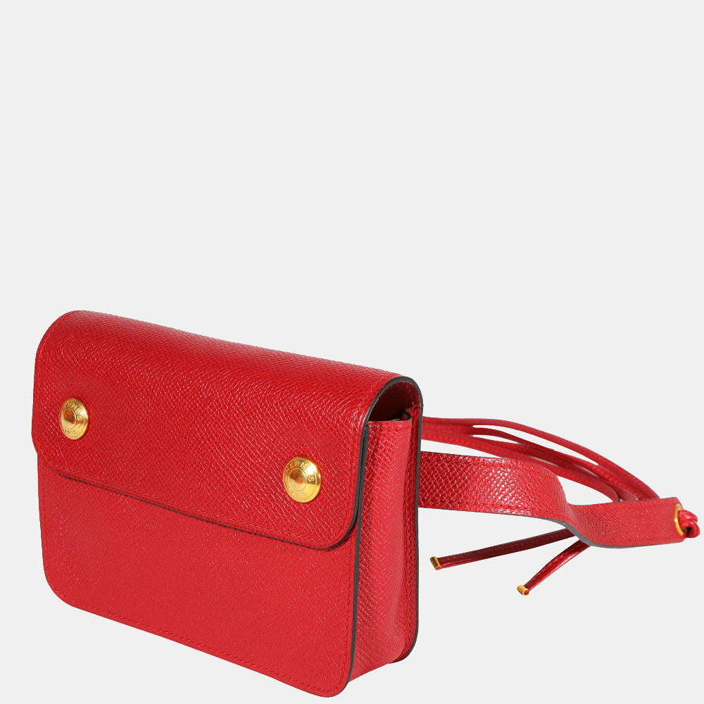 

Hermes Vintage Rouge Vif Courchevel Pochette Belt Bag GHW, Red