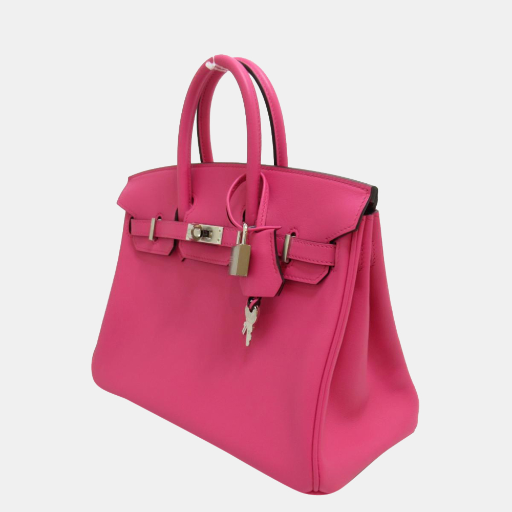 

Hermes Pink Swift Leather Palladium Hardware Birkin 25 Bag