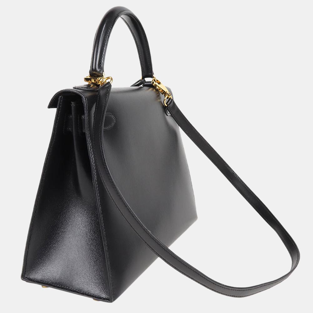 

Hermes Black Box Calf Leather Gold Hardware Kelly 28 Bag