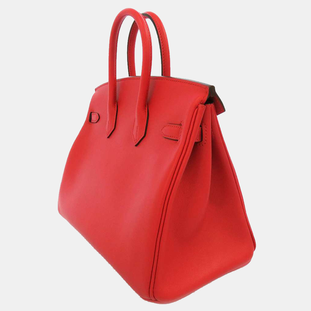

Hermes Red Swift Leather Palladium Hardware Birkin 25 Bag