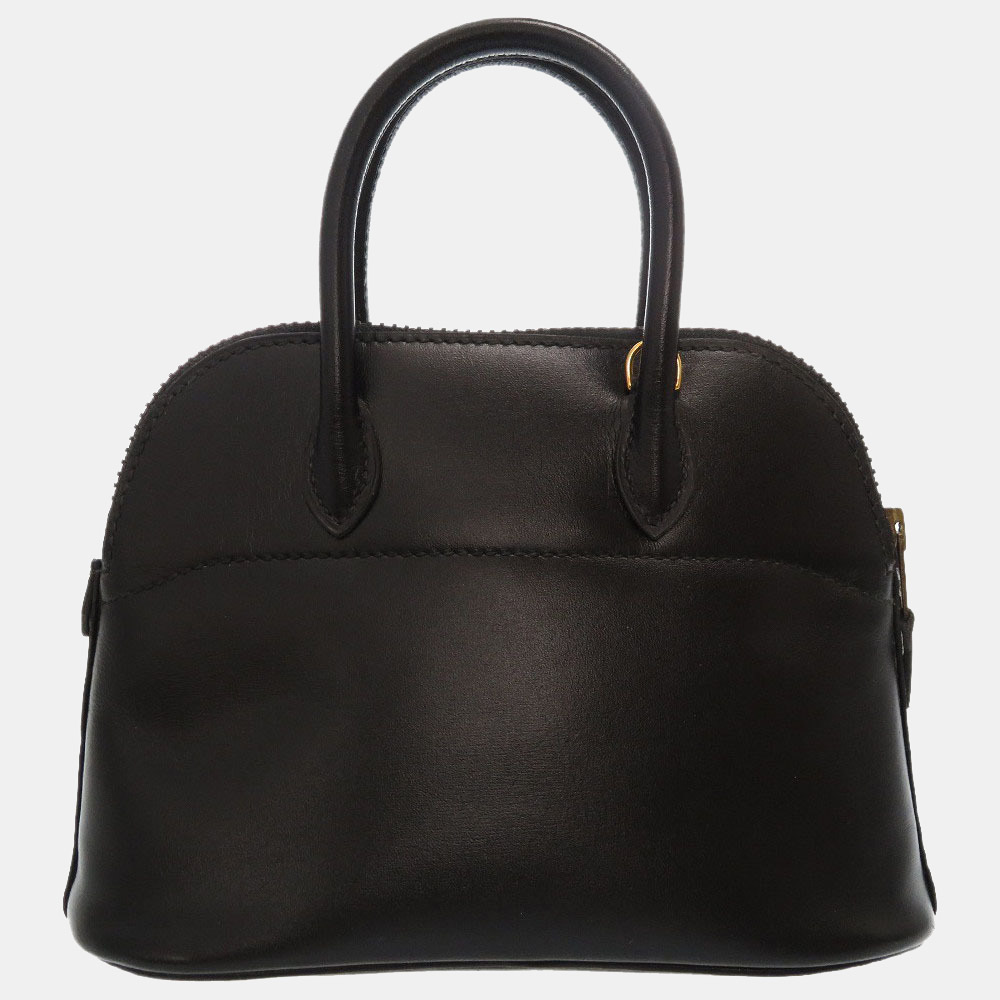

Hermes mini bored box calf black gold metal fittings V engraved handbag bag