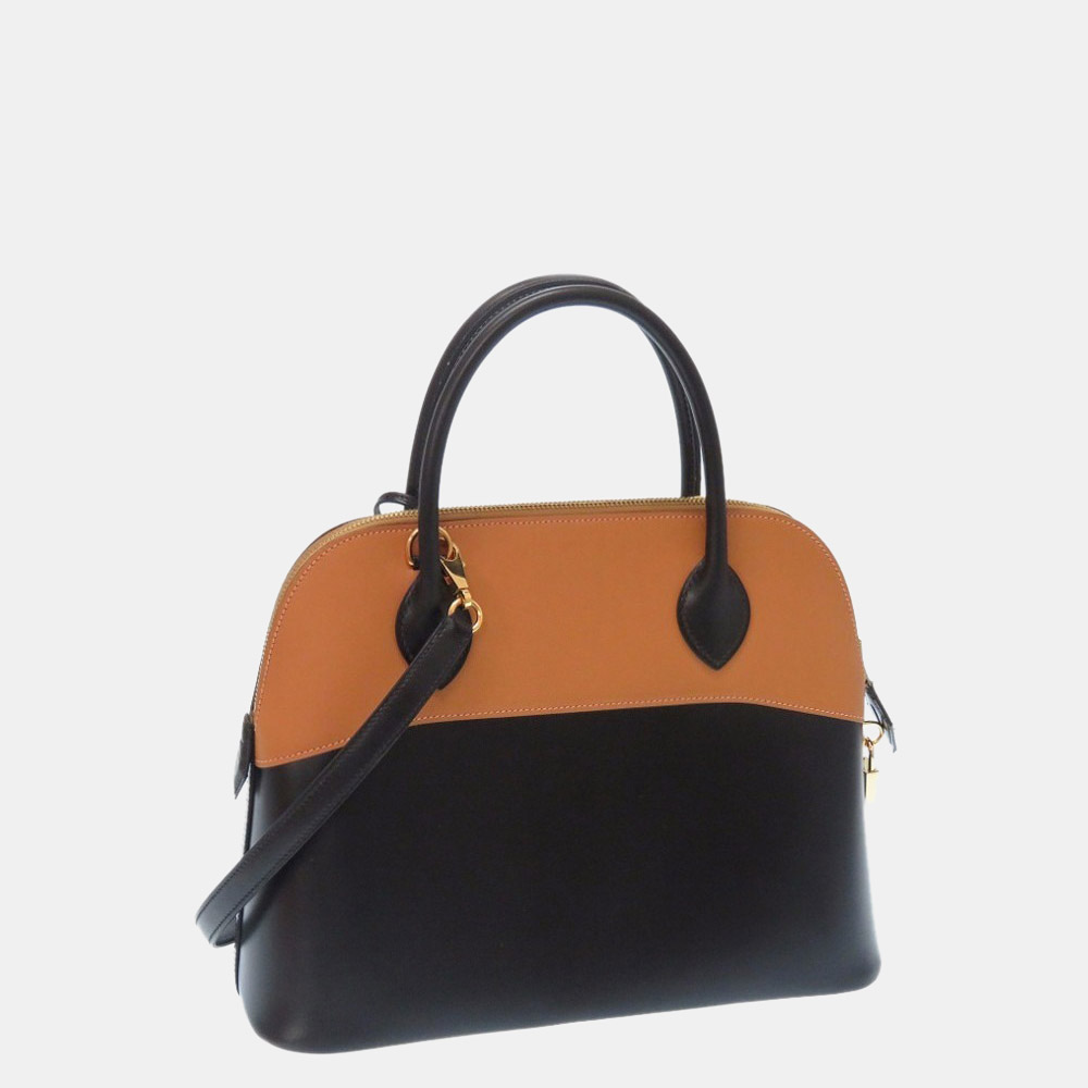 

Hermes Borido 31 Bicolor Box Calf Black Beige G Engraved Handbag Bag