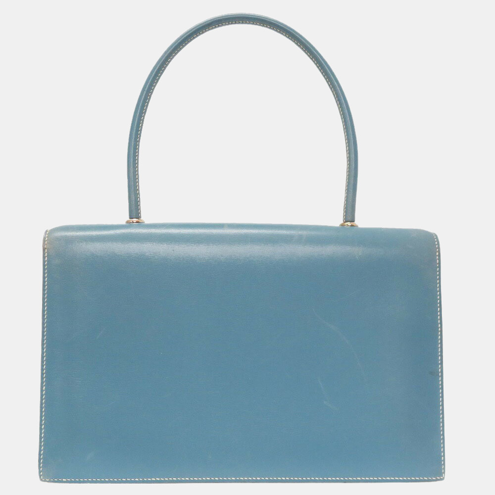 

Hermes Vintage Box Calf Blue Gene Silver Hardware Handbag Bag