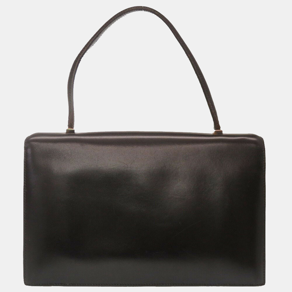 

Hermes Vintage Square Hardware Box Calf Black Gold Handbag