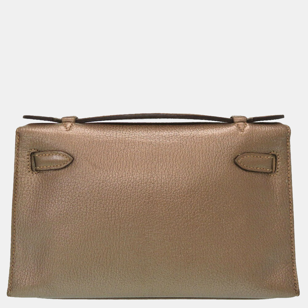 

Hermes Pochette Kelly Goat Bronze Ruthenium Hardware Clutch Bag, Brown