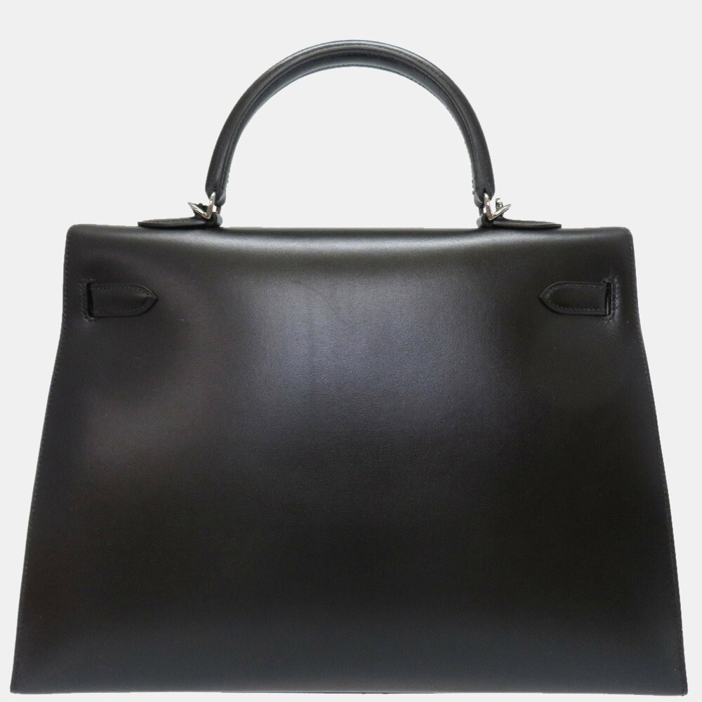 

Hermes Kelly 35 Outer Sewing Box Calf Black Ruthenium Metal Fittings G Engraved Handbag Bag 0059