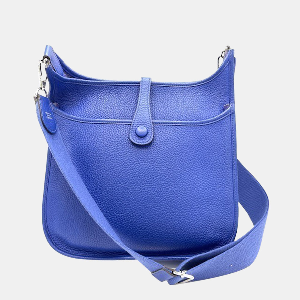 

Hermes Evelyne Taurillon Clemence Leather Shoulder Bag Blue Electric