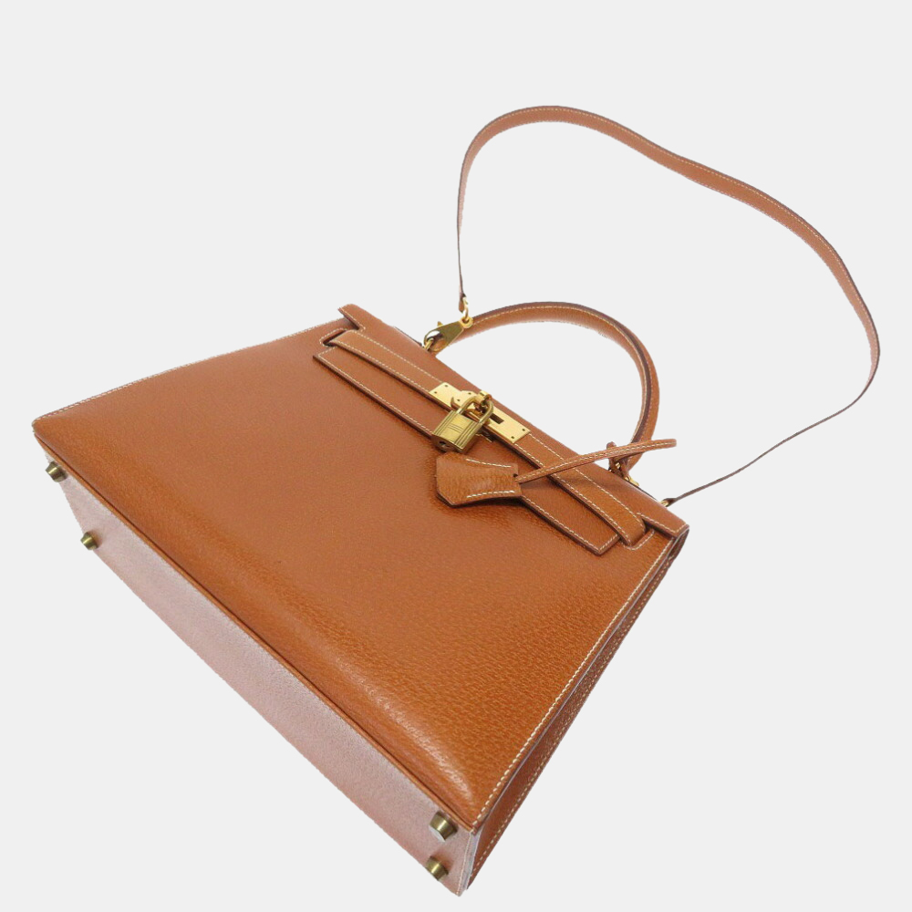 

Hermes Kelly 28 Outer Sewn Pigskin Gold U Engraved Handbag Brown