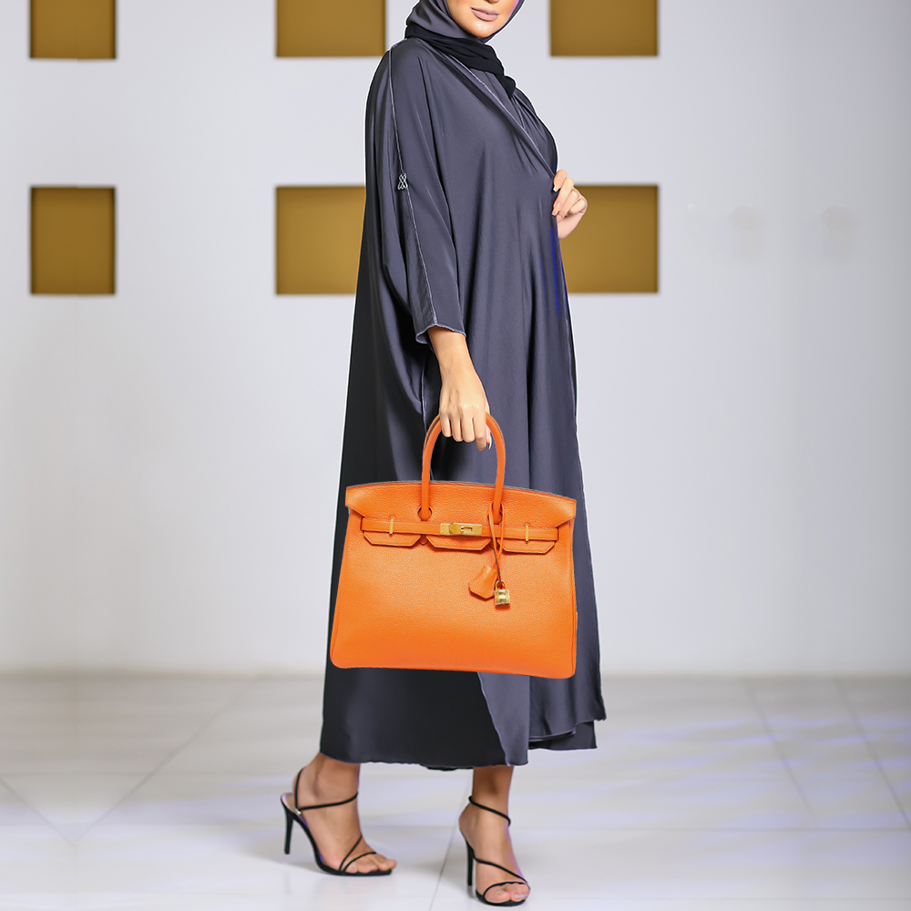 

Hermes Orange Togo Leather Gold Finish Birkin 35 Bag