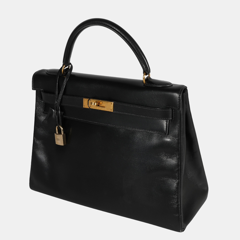 

Hermès Vintage Black Box Calf Retourne Kelly 32 GHW