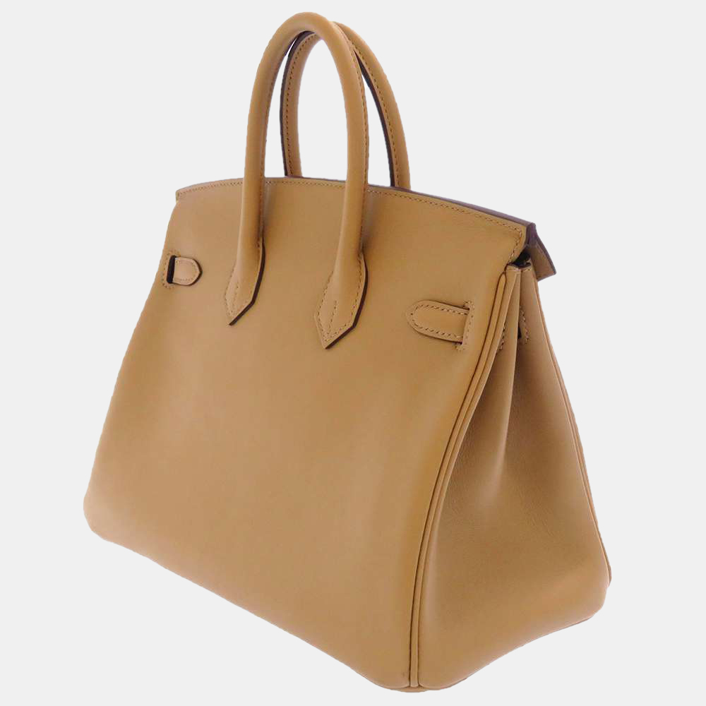 

Hermes Brown Swift Leather Palladium Hardware In and Out Birkin 25 Bag, Beige