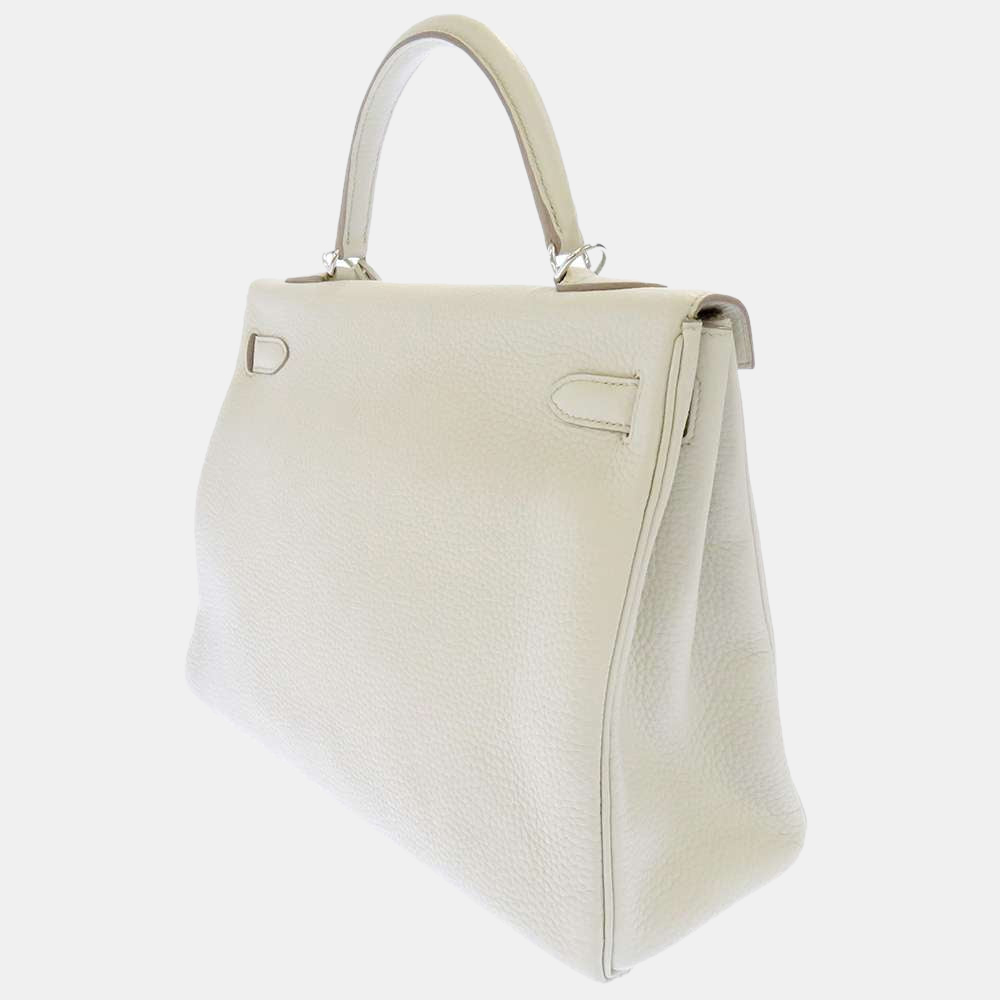 

Hermes White Togo Leather Palladium Hardware Kelly Retourne 32 Bag