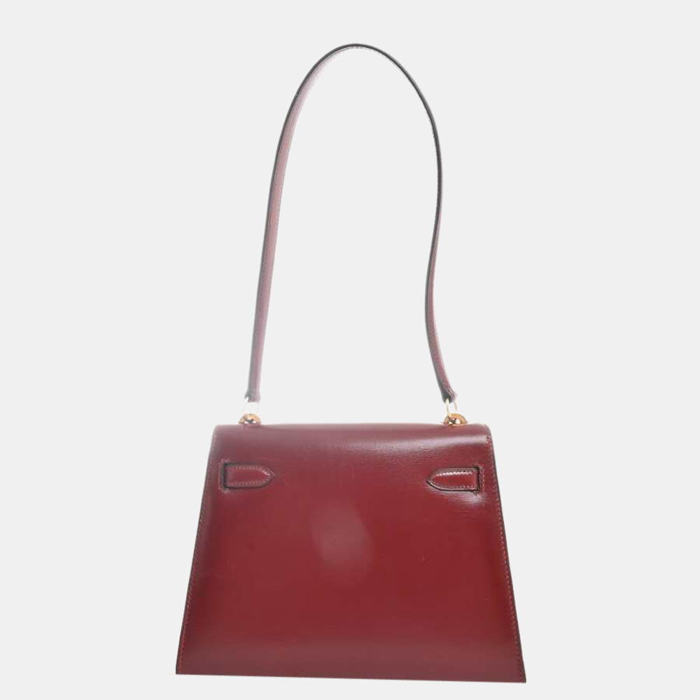 

Hermes Kelly Women's Box Calf Leather Shoulder Bag Bordeaux, Burgundy