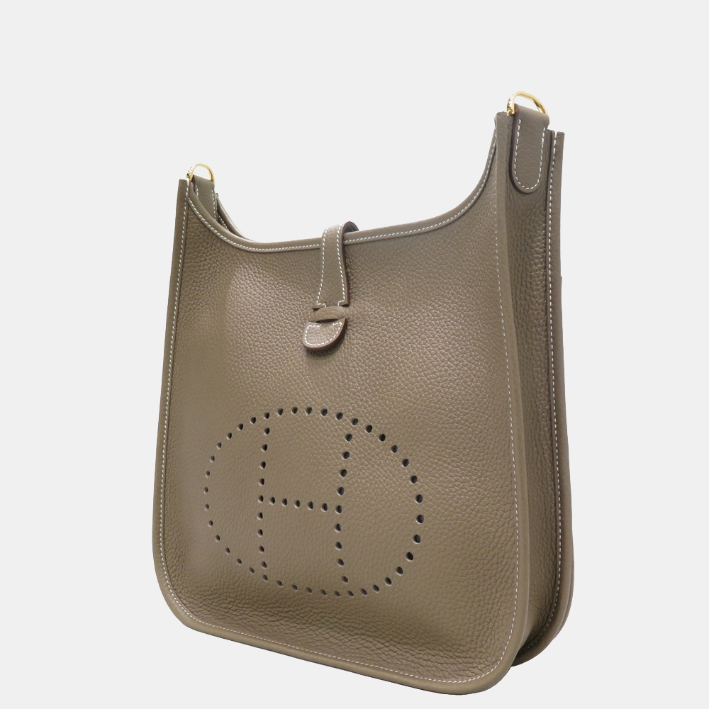 

Hermes Evelyn Taurillon Clemence Leather Shoulder Bag Etoupe Gray, Grey
