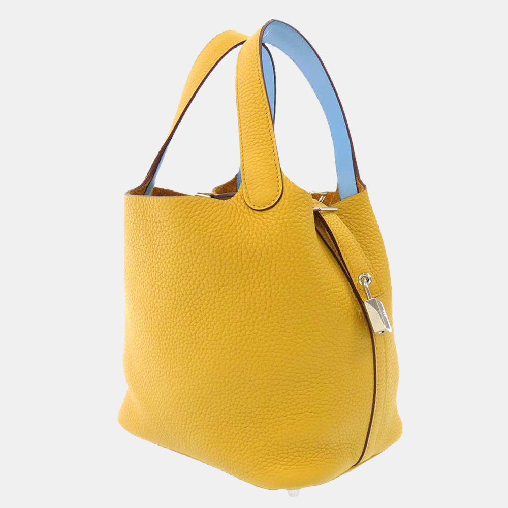 

Hermes Yellow/Blue Taurillon Clemence Swift Leather Picotin Lock PM Top Handle Bag