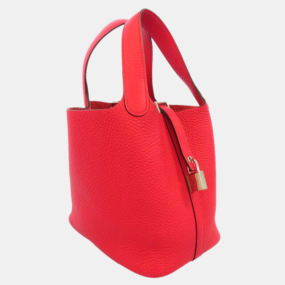 

Hermes Red Taurillon Clemence Leather Picotin Lock PM Top Handle Bag