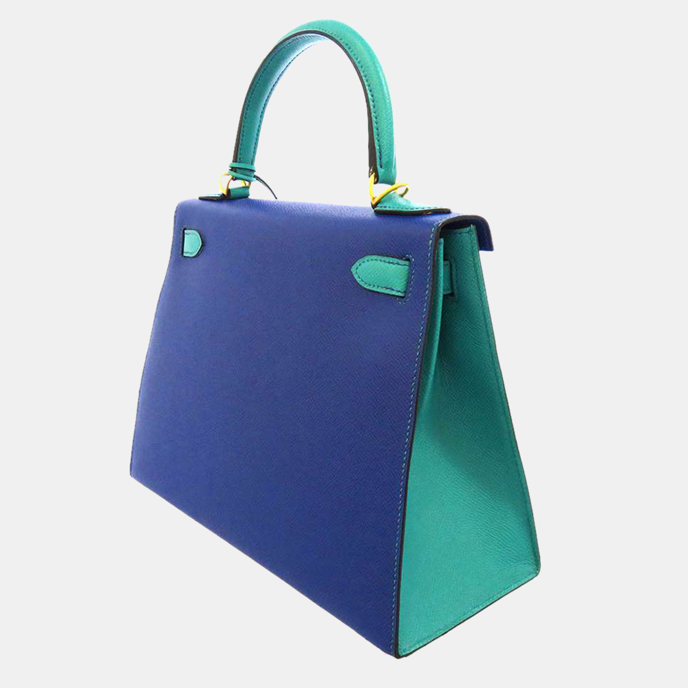 

Hermes Blue/Green Epsom Leather Gold Hardware Kelly 28 Sellier Bag