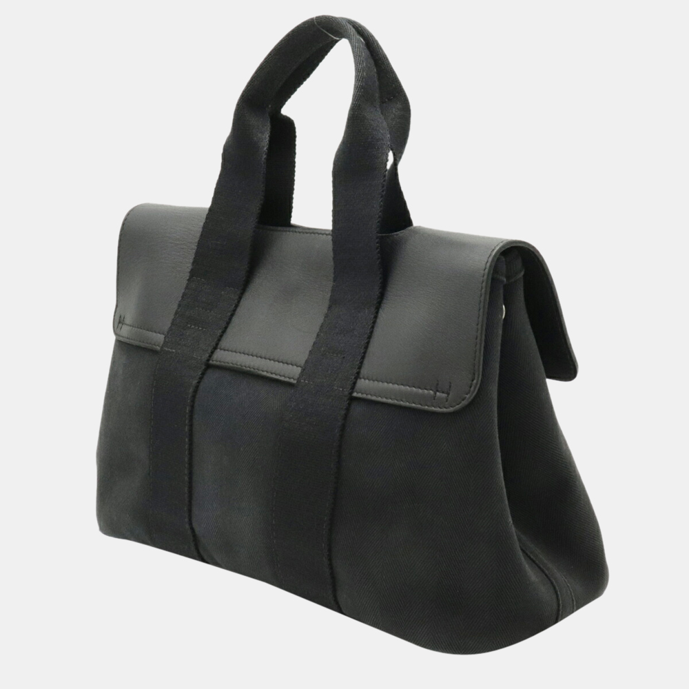 

Hermes Valparaiso PM Handbag Tote Bag Toile Chevron Leather Black