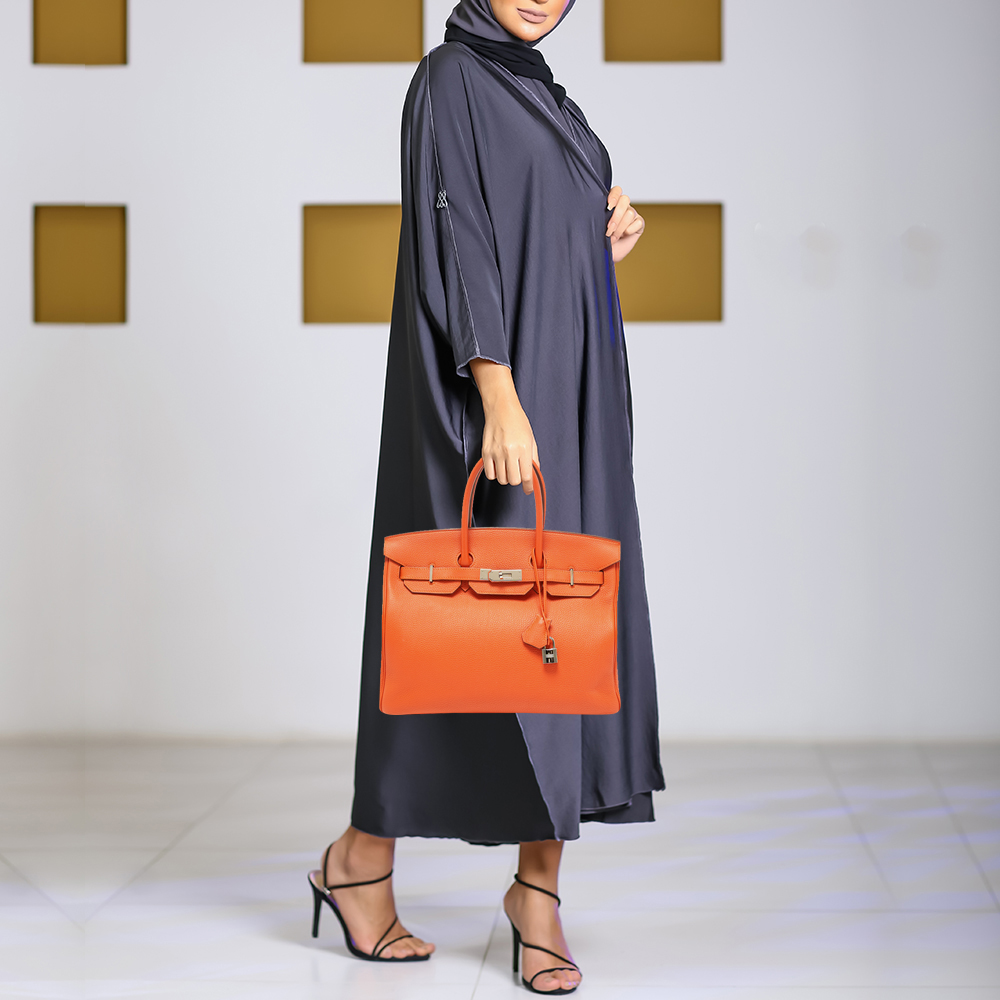 

Hermès Feu Togo Leather Palladium Finish Birkin 35 Bag, Orange