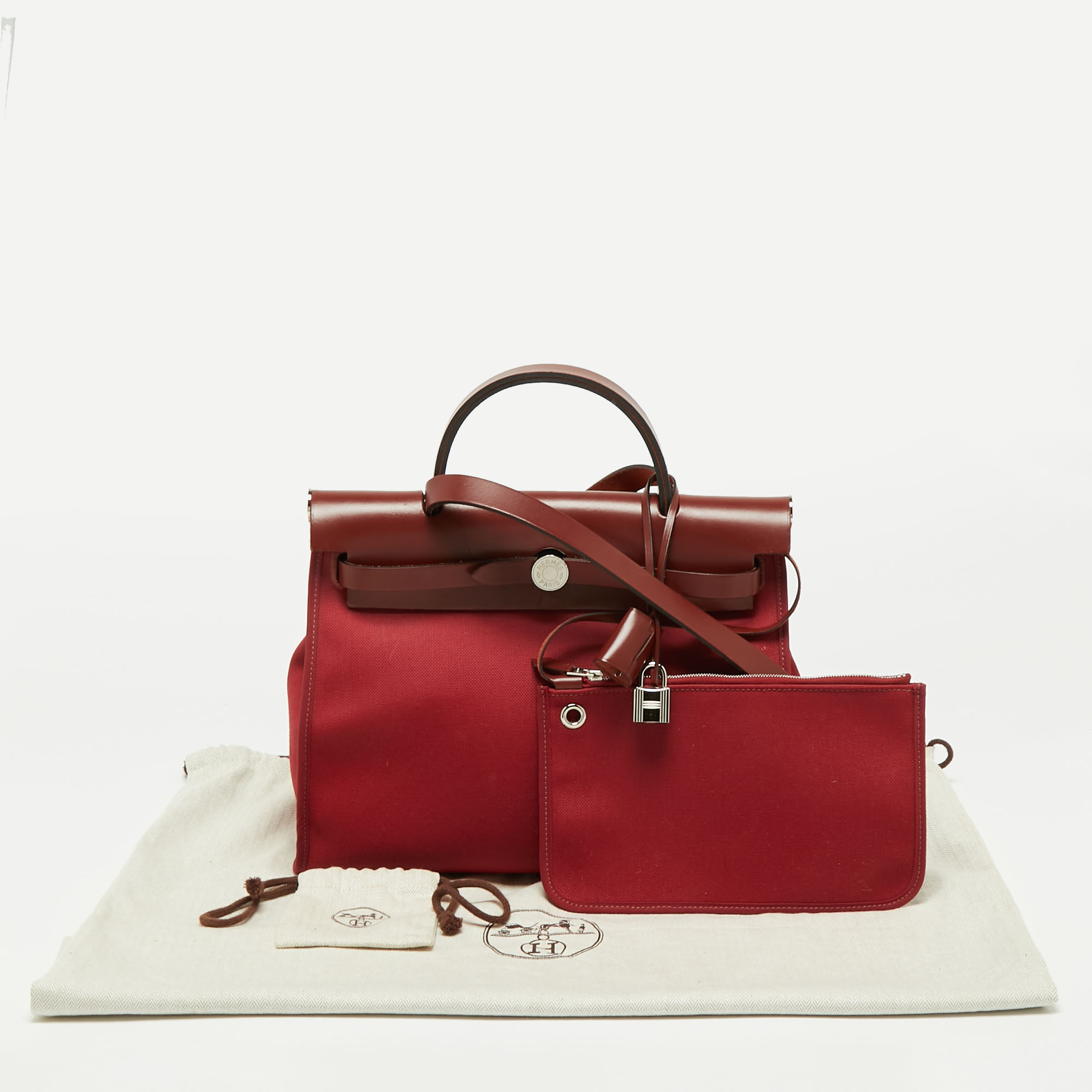 Hermès Herbag 31 Canvas Handbag-Rouge H Silver Hardware