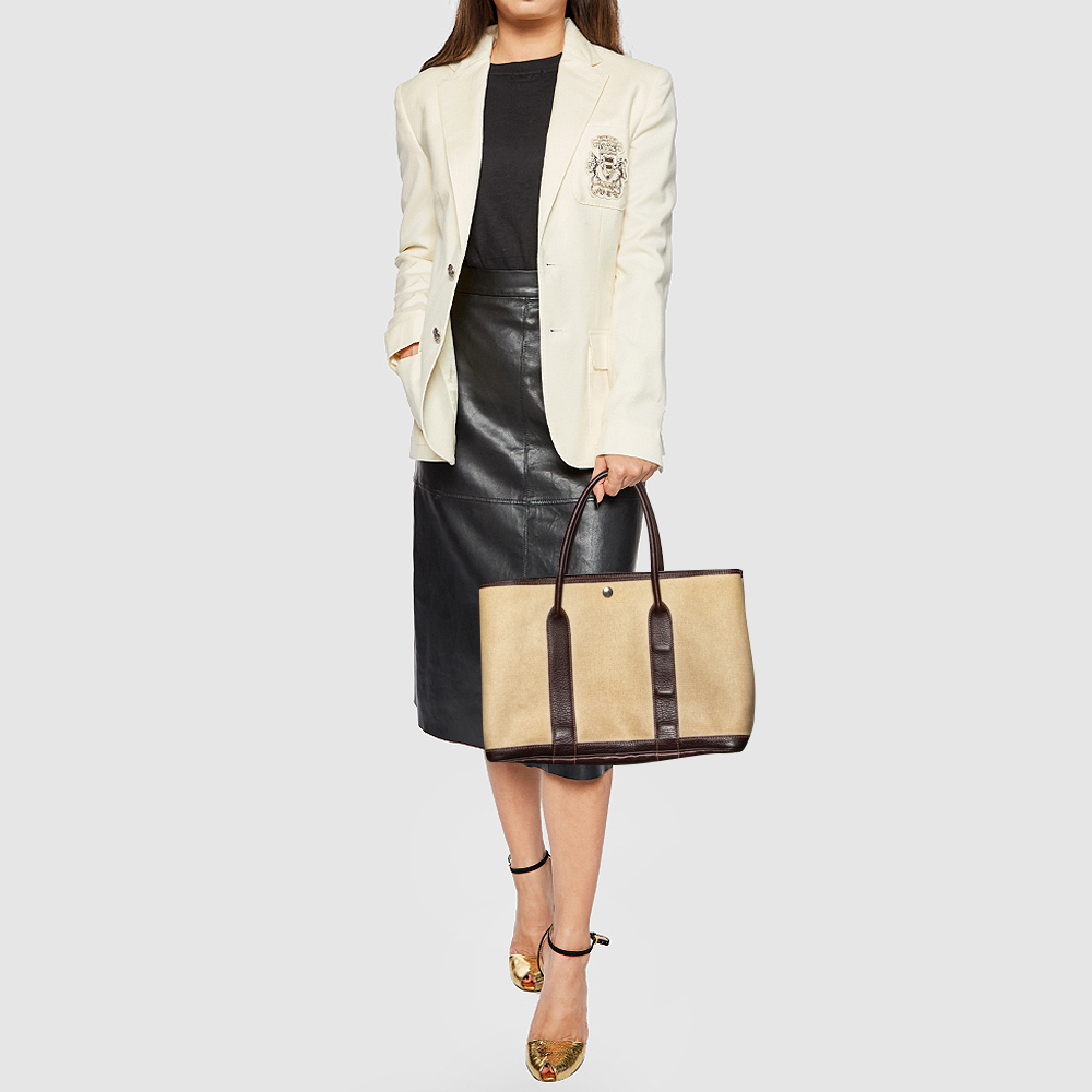 

Hermes Beige/Brown Toile And Negonda Leather Garden Party 36 Bag