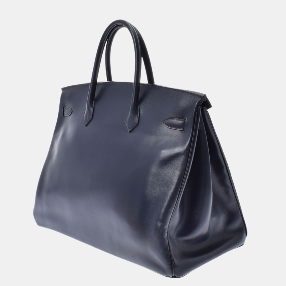 

Hermes Navy Blue Box Calf Leather Gold Hardware Birkin 40 Bag