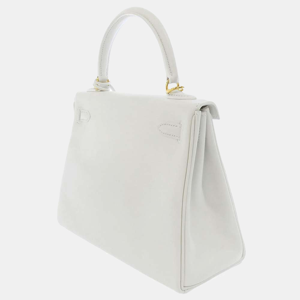 

Hermes White Swift Leather Gold Hardware Kelly 25 Sellier Bag